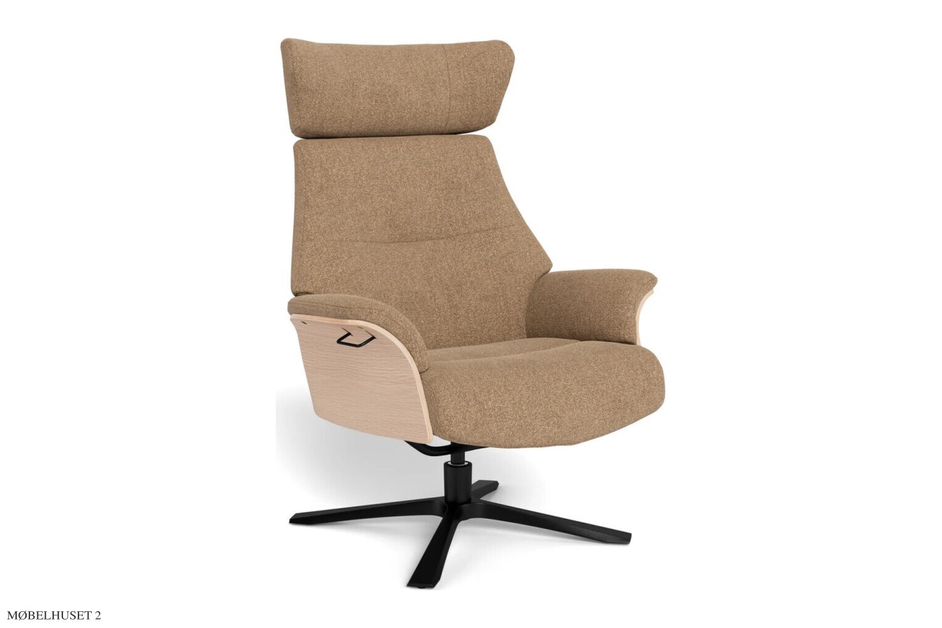 Air l�nestol, Eg ubehandlet, Quattro drejefod sort aluminium, Stof | Dolce Beige 62 | Conform