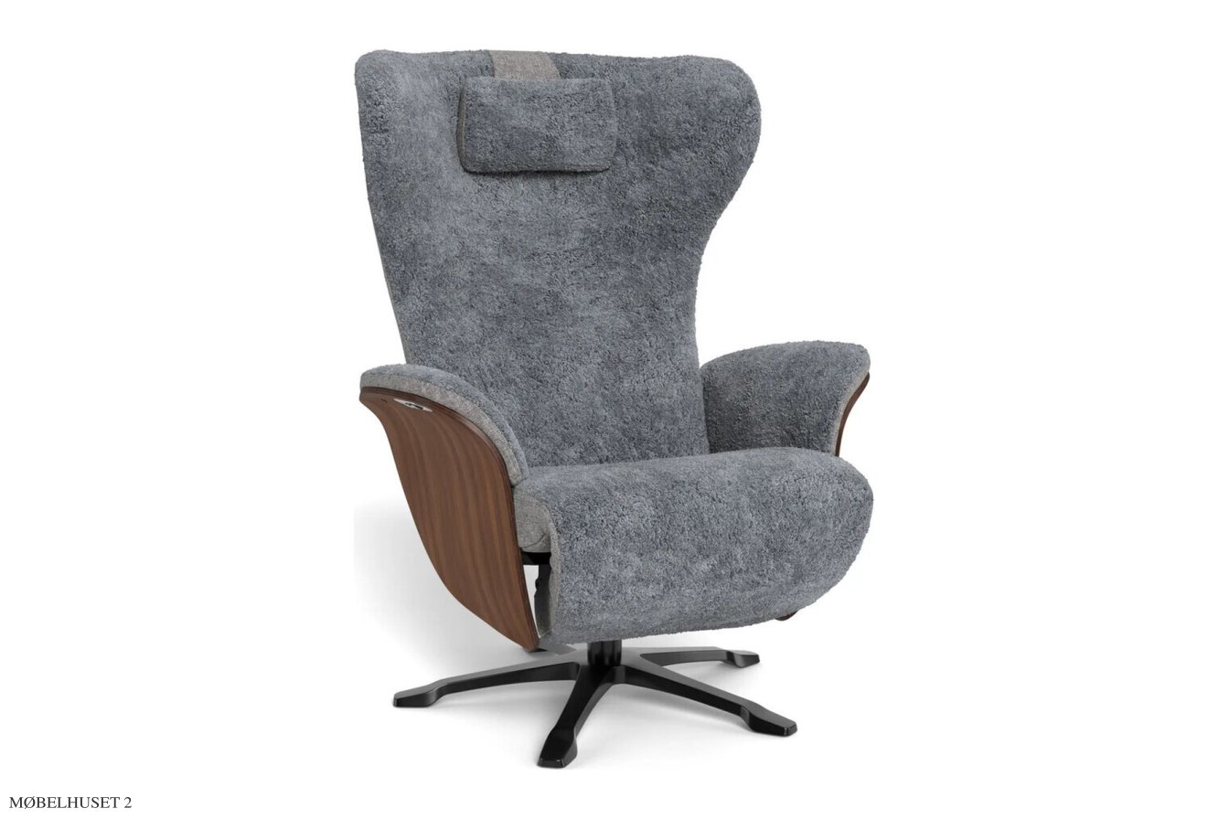 Aviora recliner l�nestol, Valn�d, Drejefod sort aluminium, F�reskind | Sheepskin Graphite | Conform