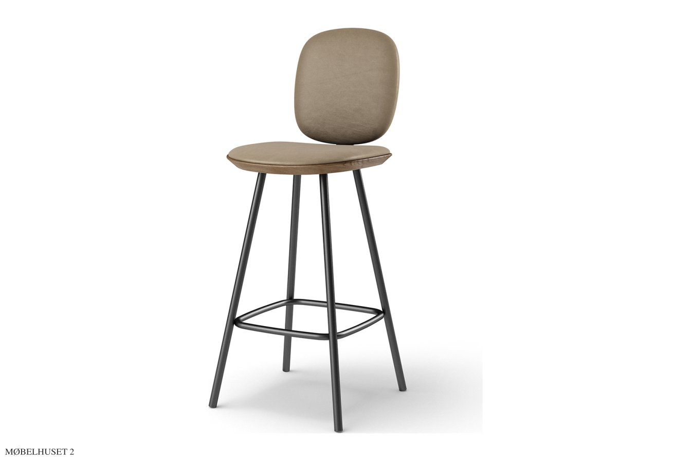 Pauline Comfort barstol, Thekenh�he 65 cm, Metallbeine, R�uchereiche ge�lt, Leder | Almond | Brdr. Kr�ger