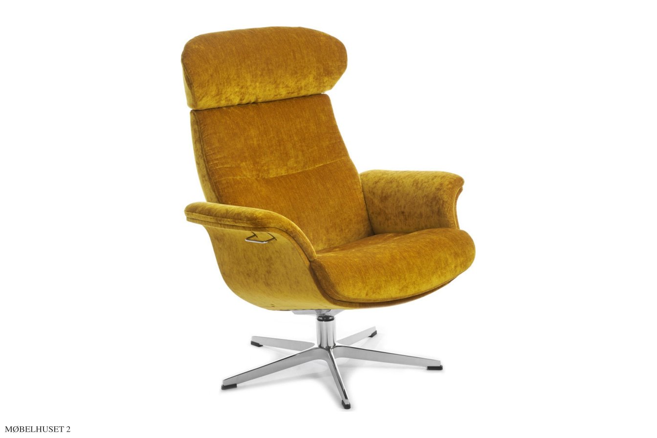 Timeout l�nestol, Helpolstret, Drejefod aluminium, Stof | Eros Mustard 17 | Conform