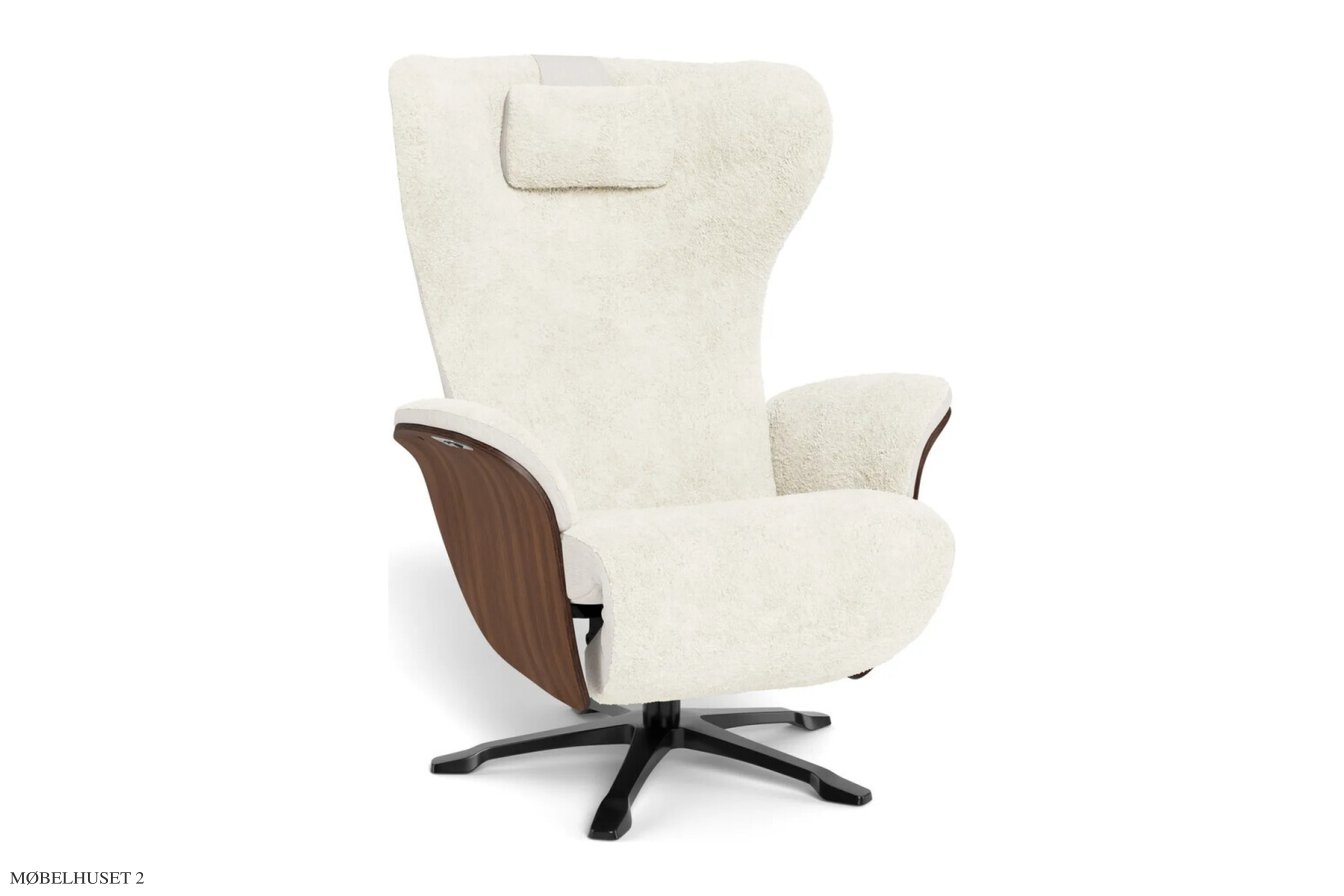 Aviora recliner l�nestol, Valn�d, Drejefod sort aluminium, F�reskind | Sheepskin Offwhite | Conform