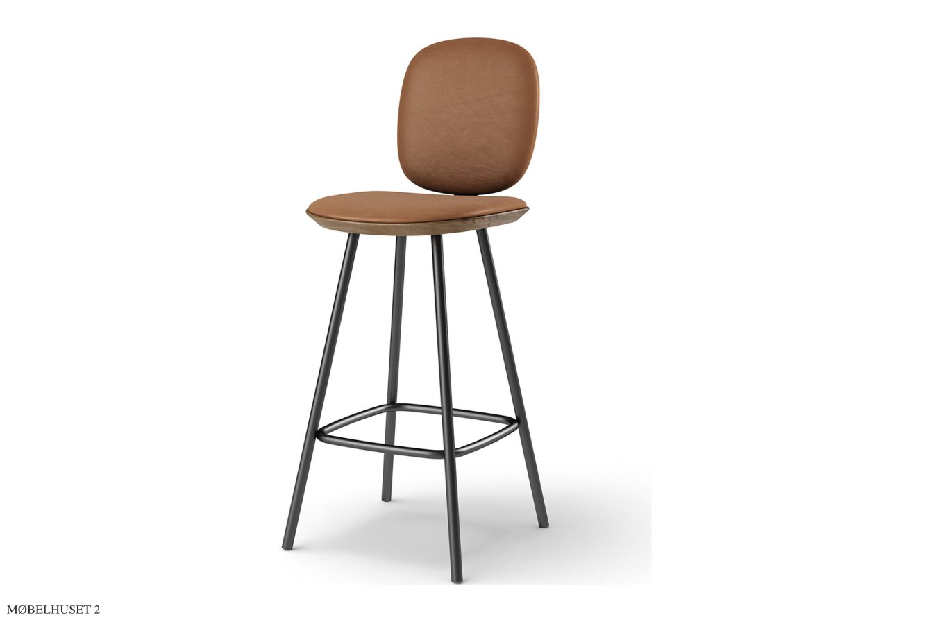 Pauline Comfort barstol, Thekenh�he 65 cm, Metallbeine, R�uchereiche ge�lt, Leder | Brandy | Brdr. Kr�ger