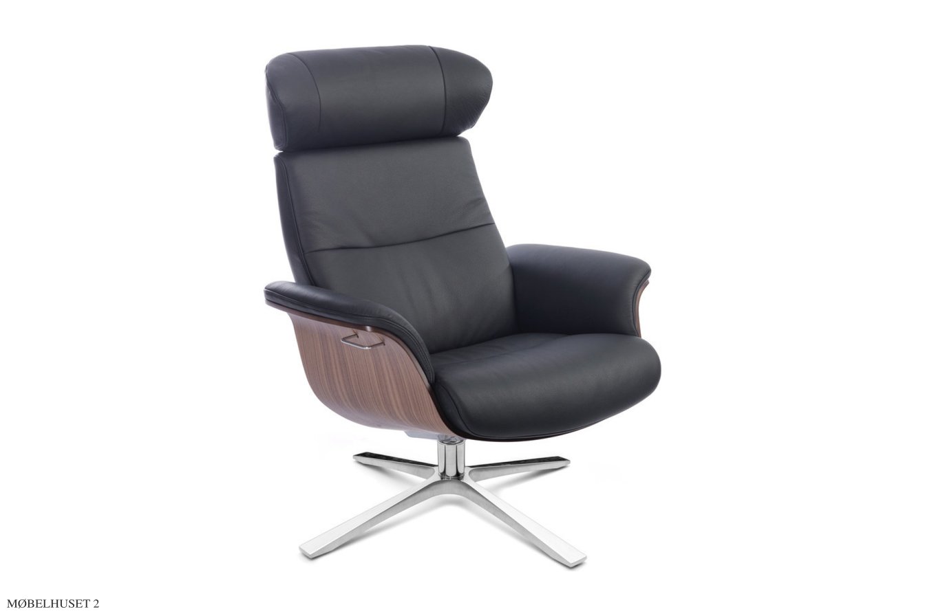 Timeout l�nestol, Valn�d, Quattro drejefod aluminium, L�der | Fantasy Black 89 | Conform