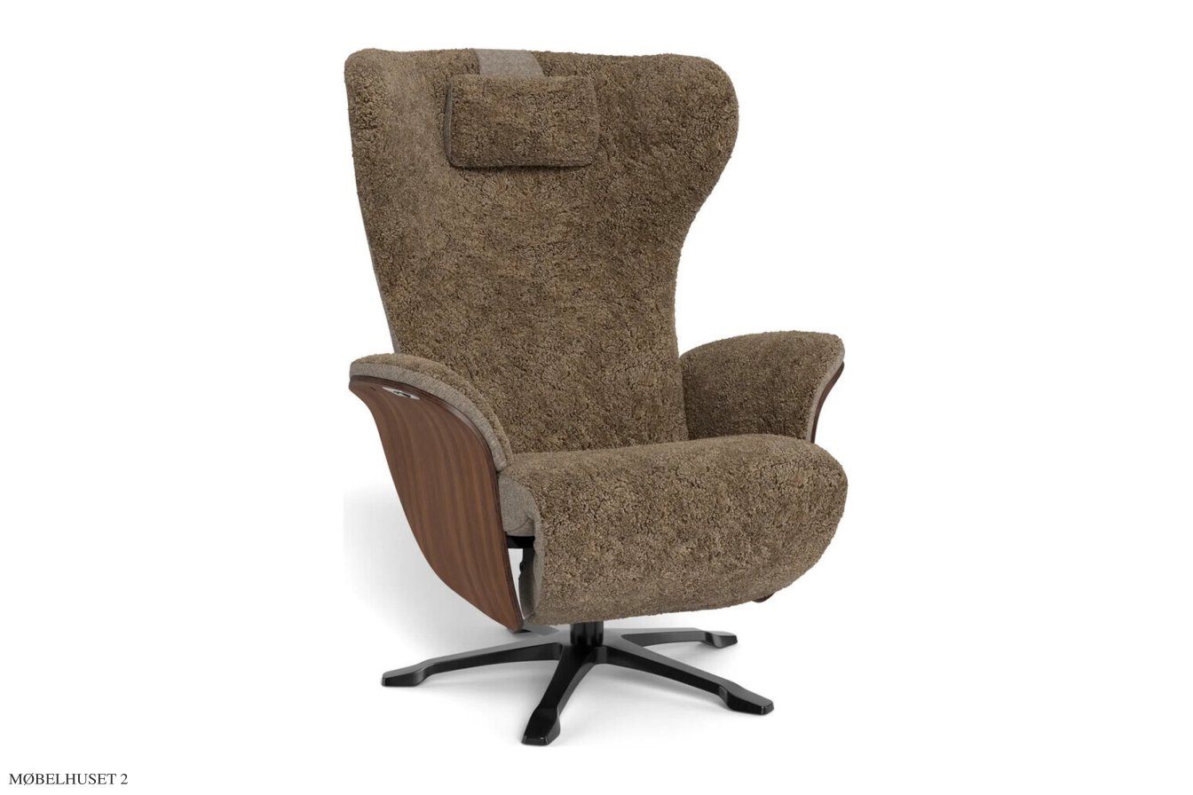 Aviora recliner l�nestol, Valn�d, Drejefod sort aluminium, F�reskind | Sheepskin Sahara | Conform
