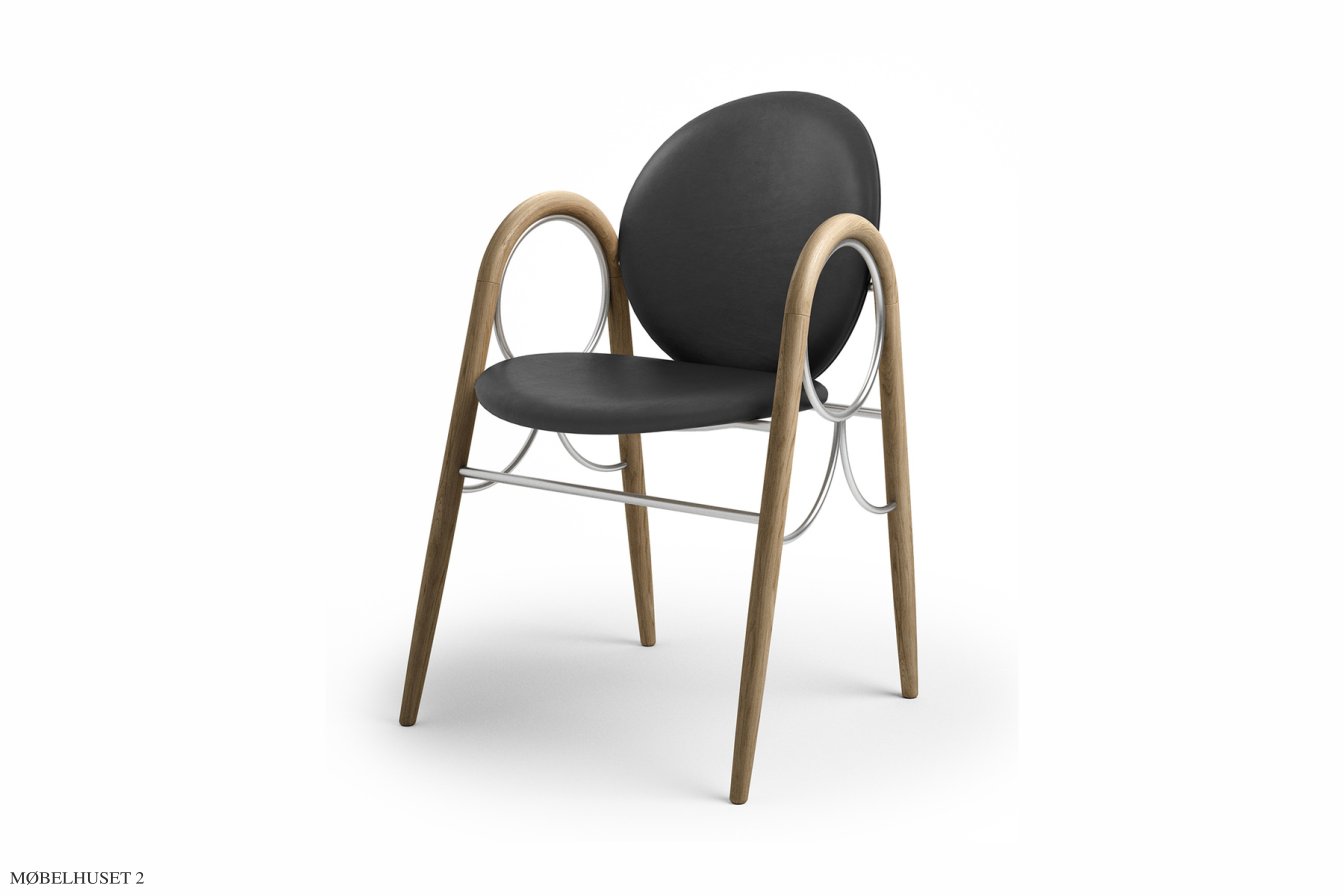 Arkade Chair, Eiche ge�lt, Leder | Black, Chromgestell | Brdr. Kr�ger