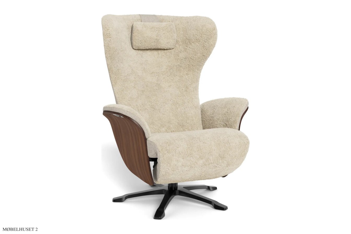 Aviora recliner l�nestol, Valn�d, Drejefod sort aluminium, F�reskind | Sheepskin Sand | Conform