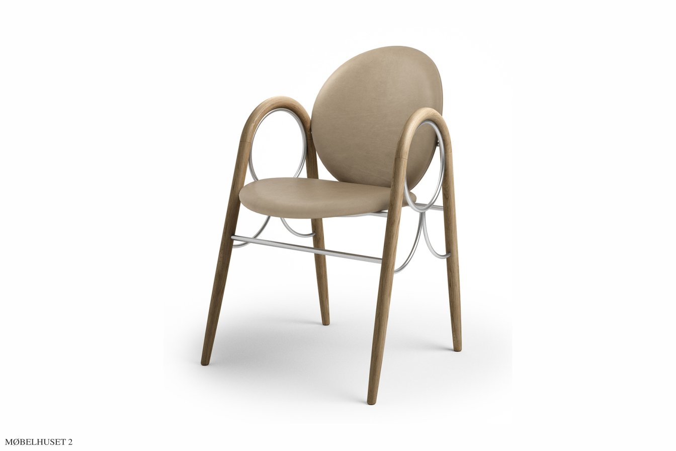 Arkade Chair, Eiche ge�lt, Leder | Almond, Chromgestell | Brdr. Kr�ger