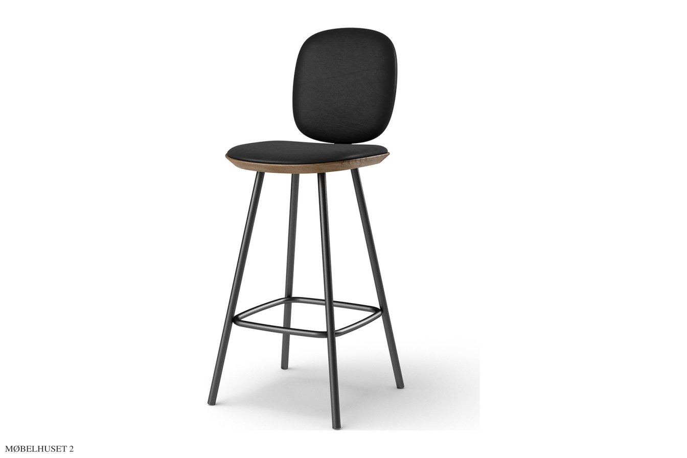Pauline Comfort barstol, Thekenh�he 65 cm, Metallbeine, R�uchereiche ge�lt, Leder | Black | Brdr. Kr�ger