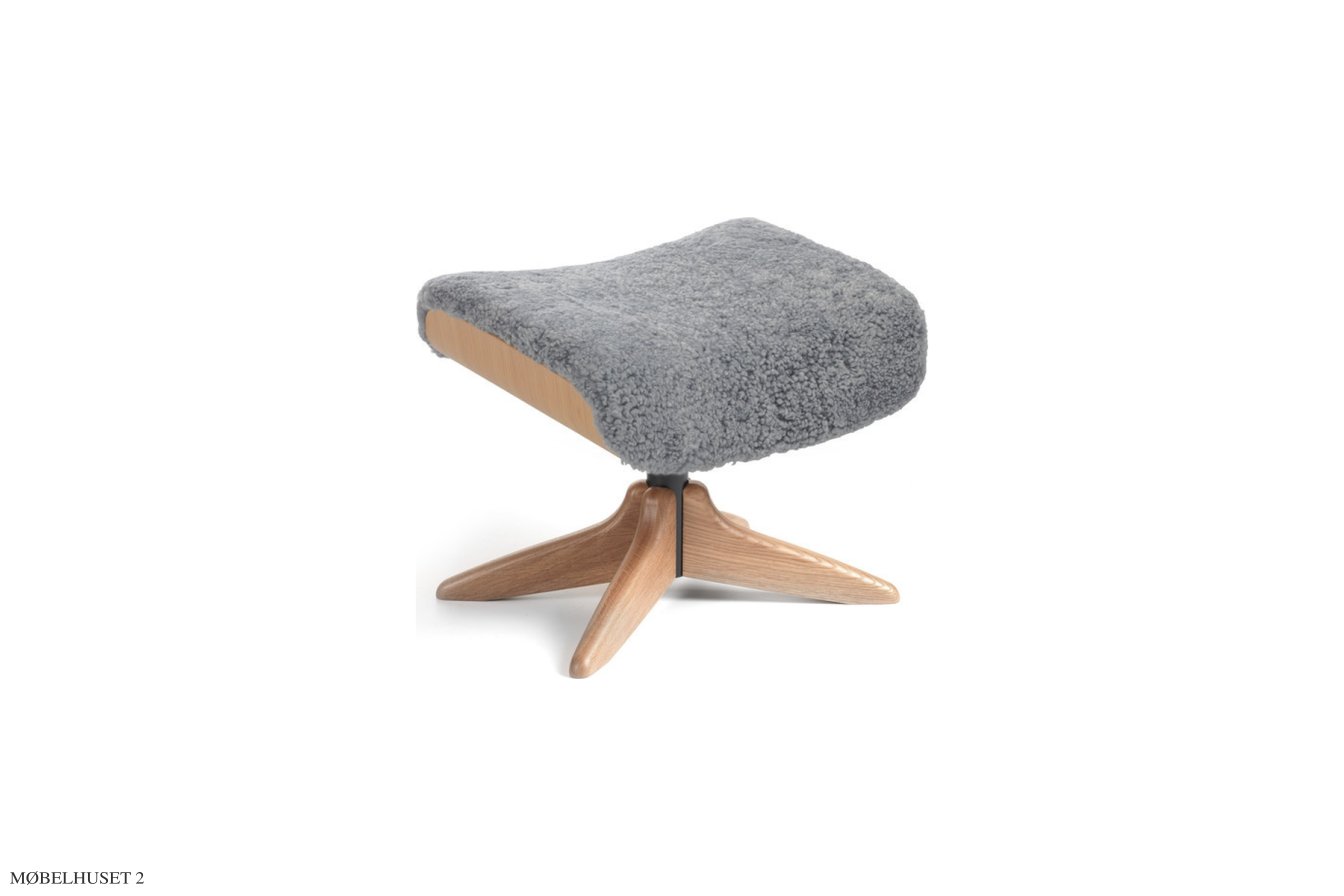 Timeout fodskammel, Eg lak, X-fod i tr�, F�reskind | Sheepskin Graphite | Conform