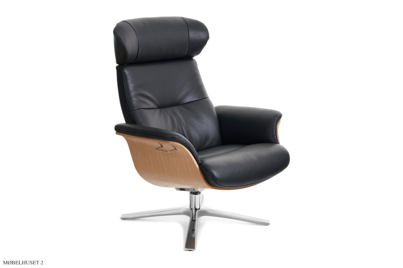 Timeout l�nestol, Eg lak, Quattro drejefod aluminium, L�der | Zero Black 89 | Conform