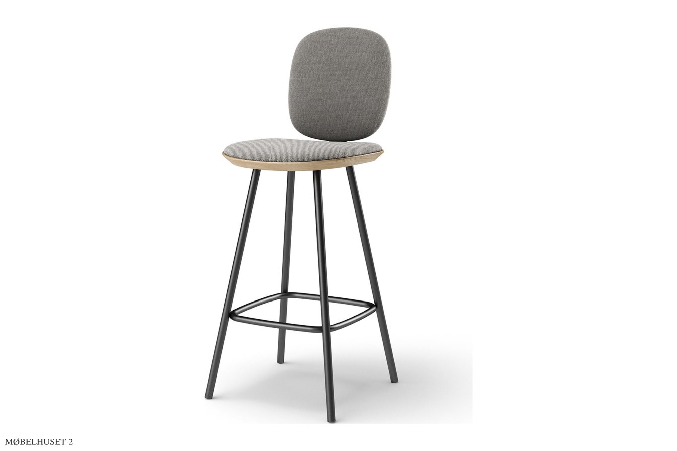 Pauline Comfort barstol, Thekenh�he 65 cm, Metallbeine, Eiche ge�lt, Stoff | Grey | Brdr. Kr�ger