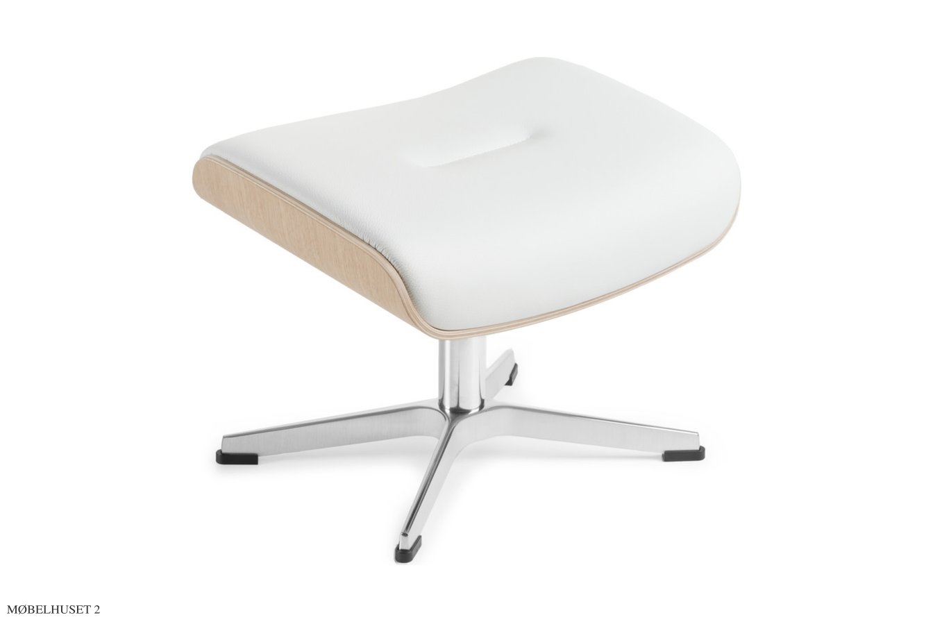 Timeout fodskammel, Eg ubehandlet, X-fod aluminium, L�der | Fantasy Pure white 02 | Conform