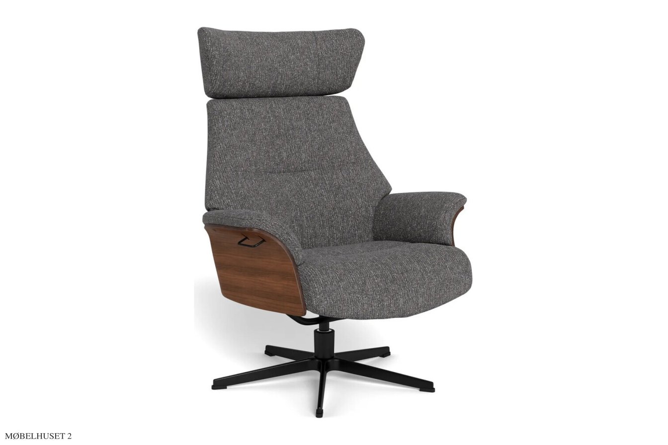Air l�nestol, Valn�d, Drejefod sort aluminium, Stof | Alta Grey 78 | Conform