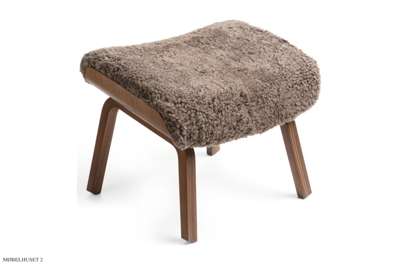 Timeout fodskammel, Valn�d, 4 ben i tr�, F�reskind | Sheepskin Sahara | Conform