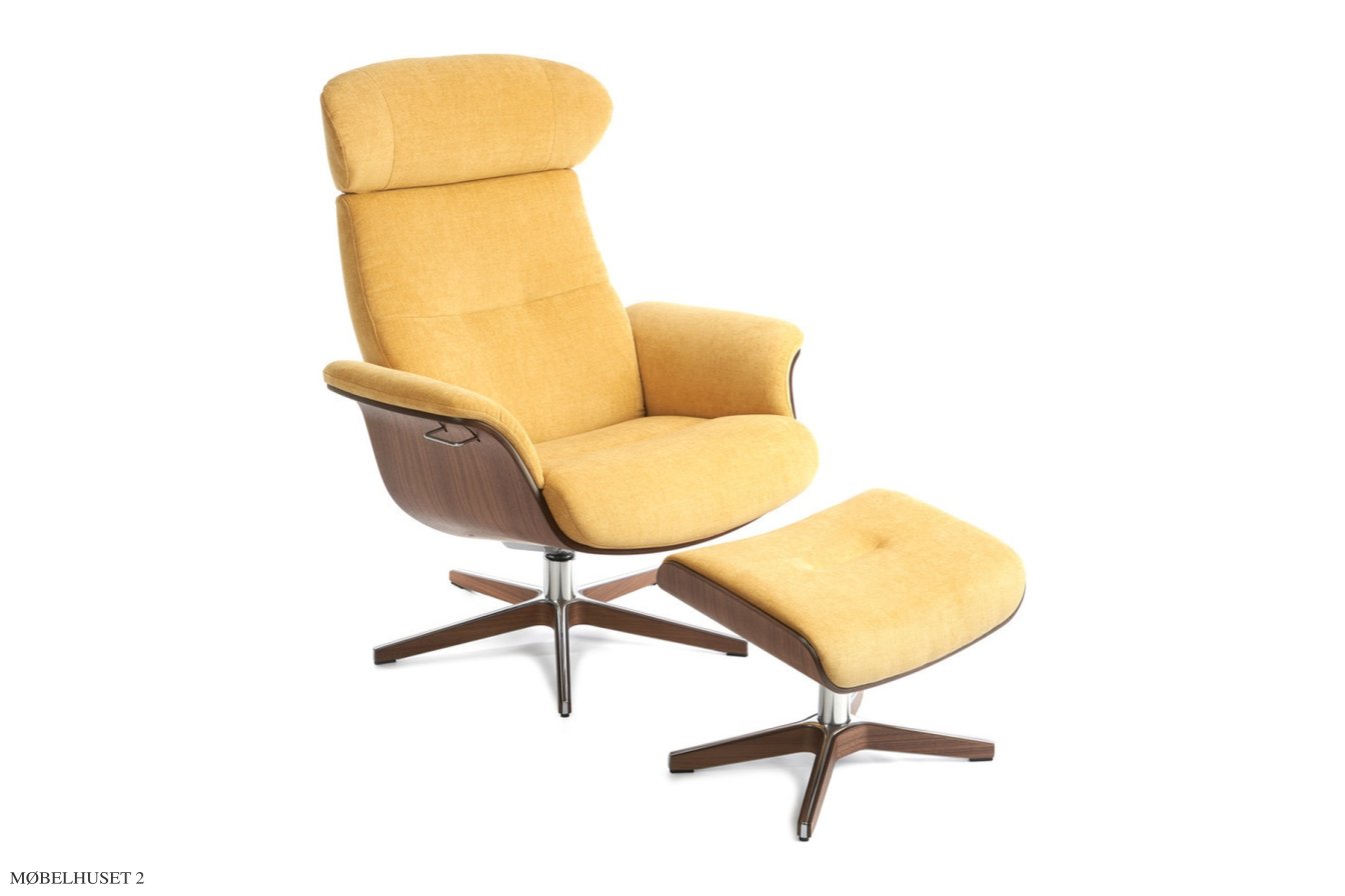 Timeout l�nestol, Valn�d, Drejefod tr�/aluminium, Stof | Velvety Mustard 17 | Conform