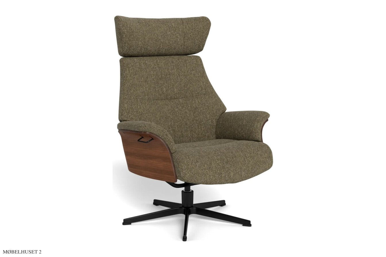 Air l�nestol, Valn�d, Drejefod sort aluminium, Stof | Alta Olive 28 | Conform