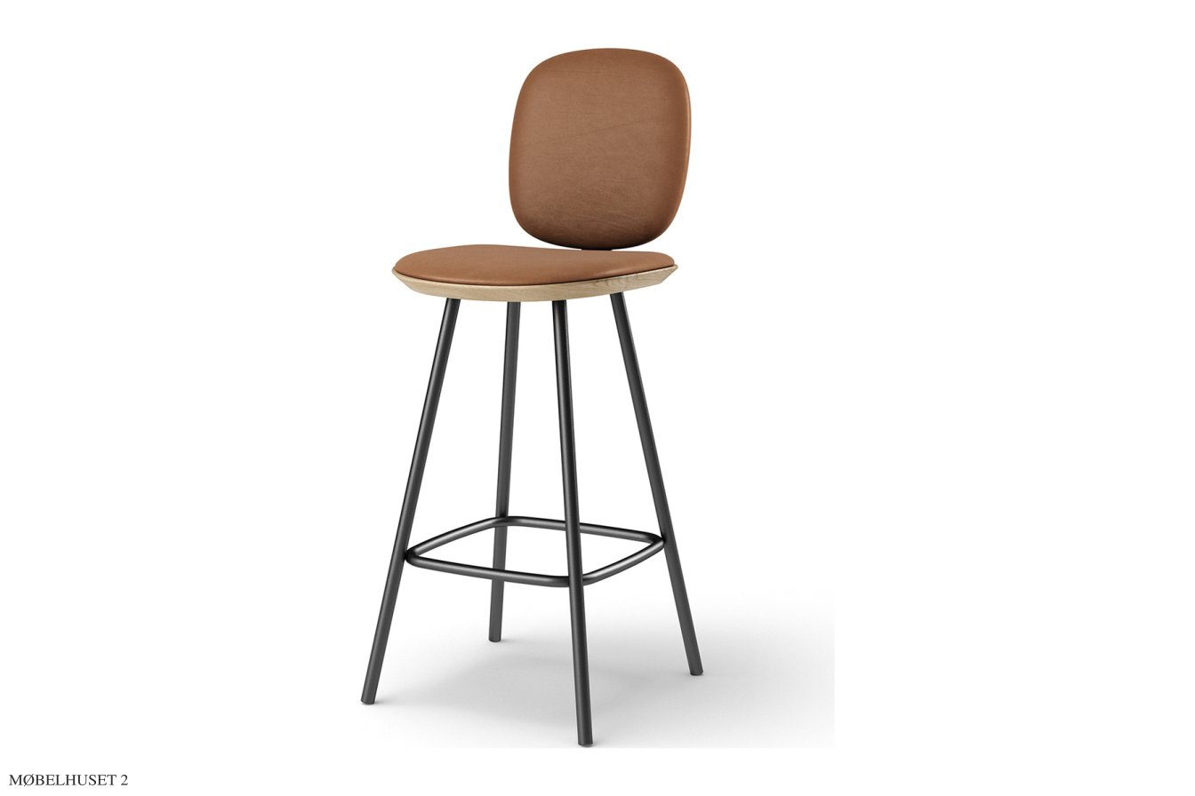 Pauline Comfort barstol, Thekenh�he 65 cm, Metallbeine, Eiche ge�lt, Leder | Brandy | Brdr. Kr�ger