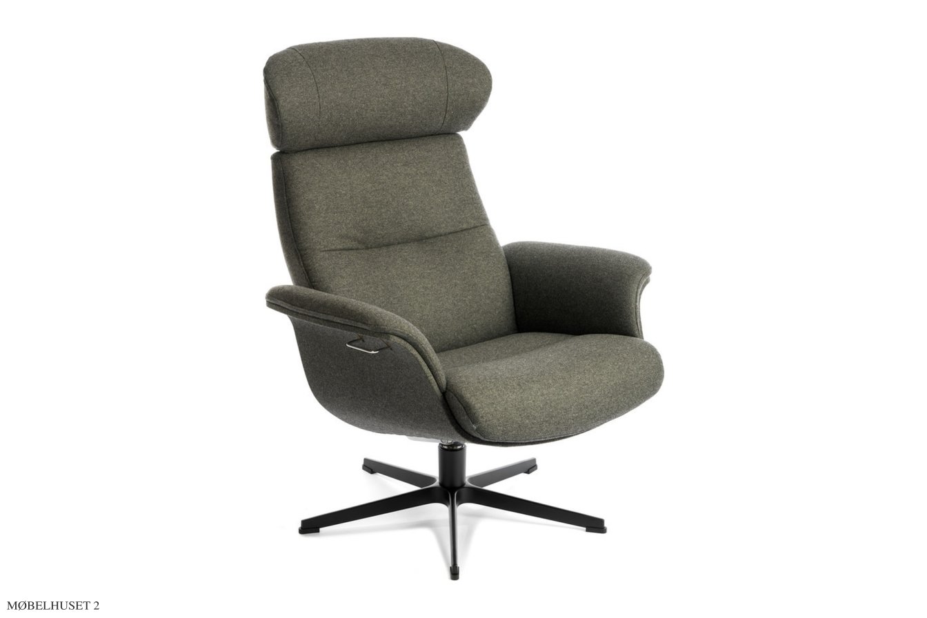 Timeout l�nestol, Helpolstret, Drejefod sort aluminium, Stof | Sheford Dark grey 77 | Conform