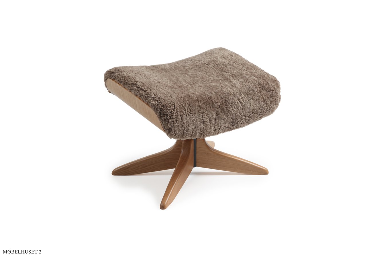 Timeout fodskammel, Eg lak, X-fod i tr�, F�reskind | Sheepskin Sahara | Conform