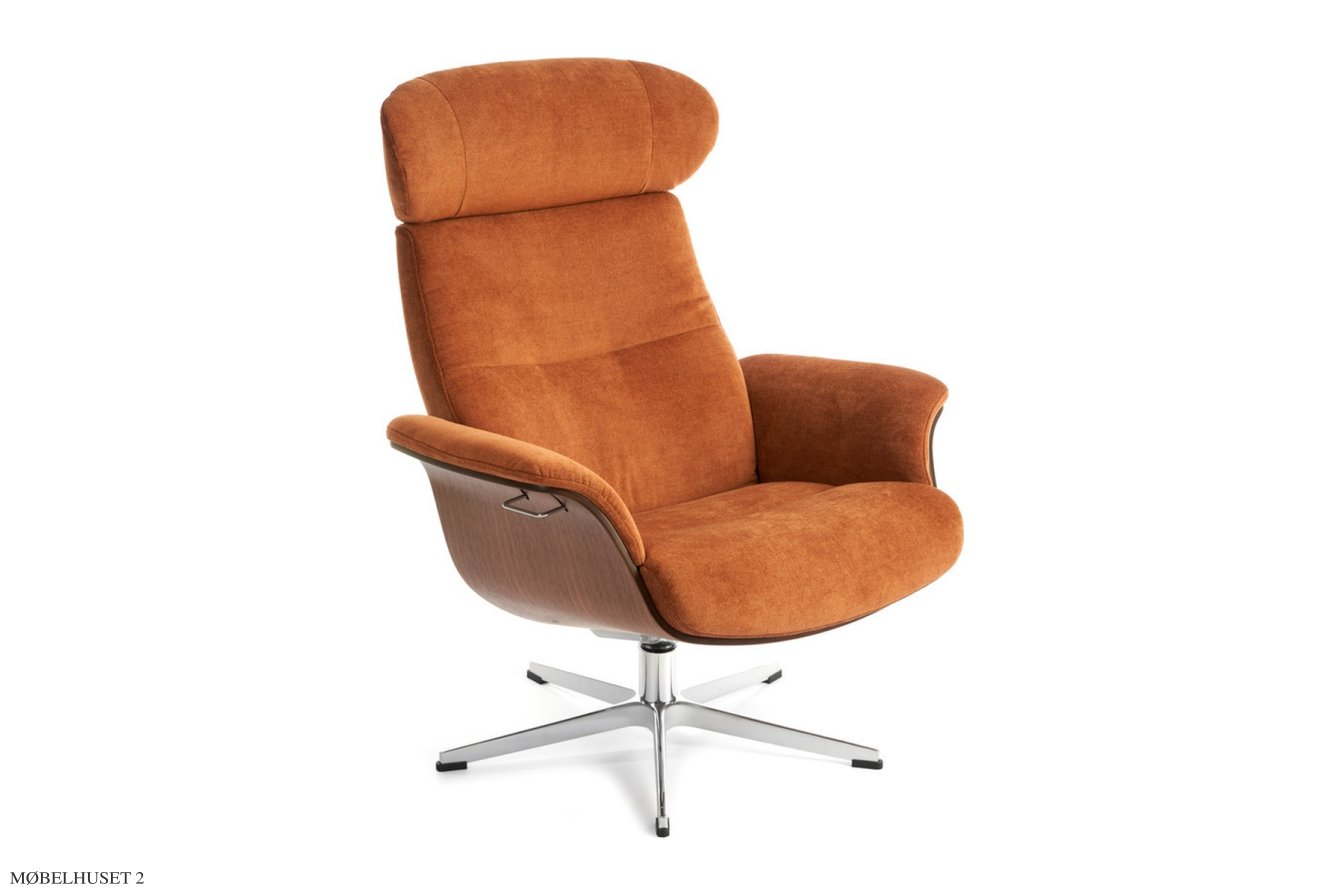 Timeout l�nestol, Valn�d, Drejefod aluminium, Stof | Velvety Bronze 64 | Conform