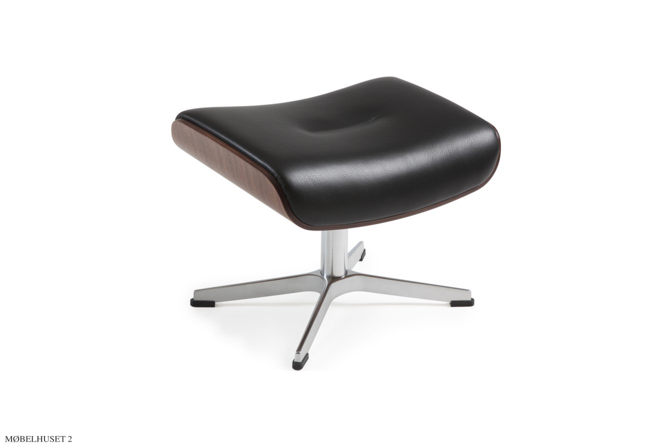 Timeout fodskammel, Valn�d, X-fod aluminium, L�der | Zero Black 89 | Conform