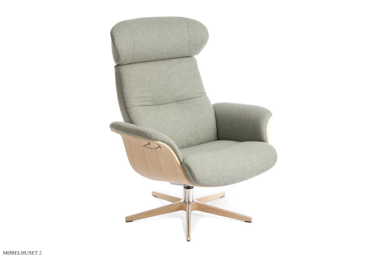 Timeout l�nestol, Eg ubehandlet, Drejefod tr�/aluminium, Stof | Sheford Light grey 72 | Conform