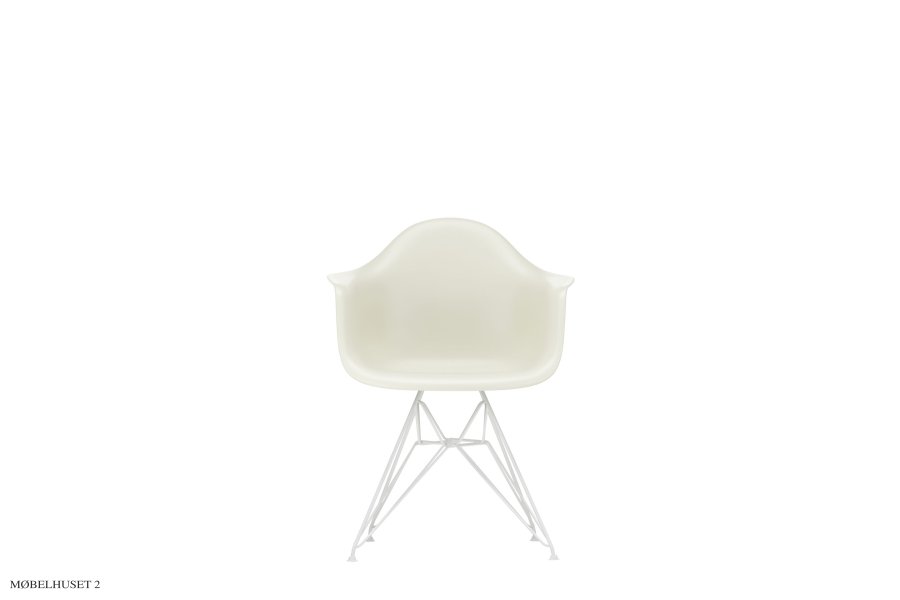 Eames Plastic Armchair (DAR), pulverbeschichtet Gestell Pebble Wei&szlig; pulverbeschichteter Stahl
