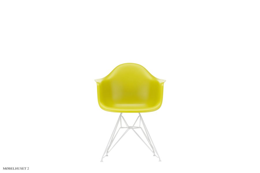 Eames Plastic Armchair (DAR), pulverbeschichtet Gestell Mustard Schwarz pulverbeschichteter Stahl
