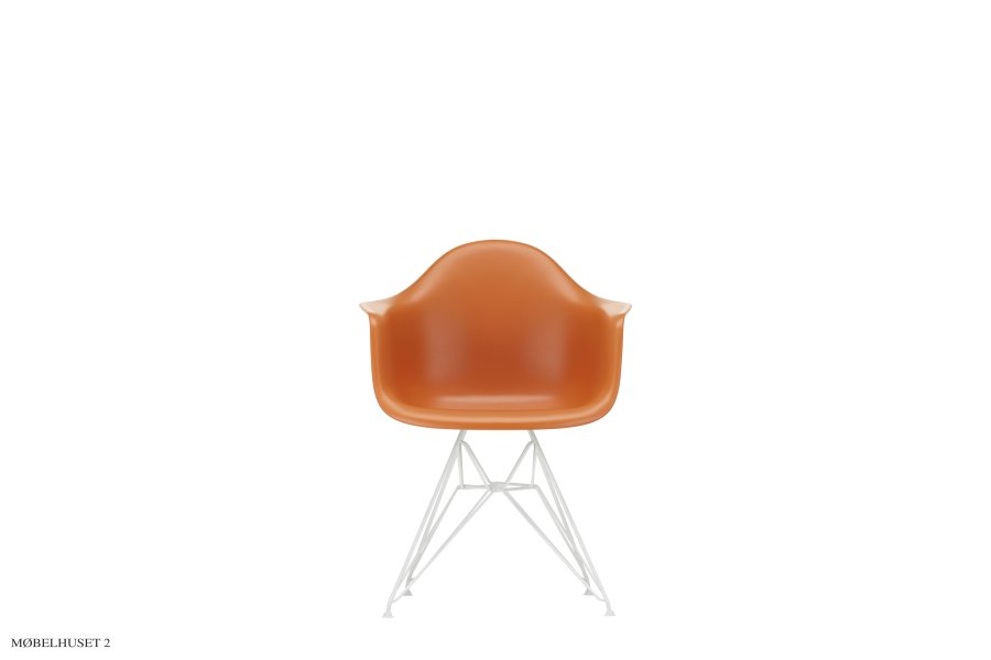 Eames Plastic Armchair (DAR), pulverbeschichtet Gestell Rusty Orange Wei&szlig; pulverbeschichteter Stahl
