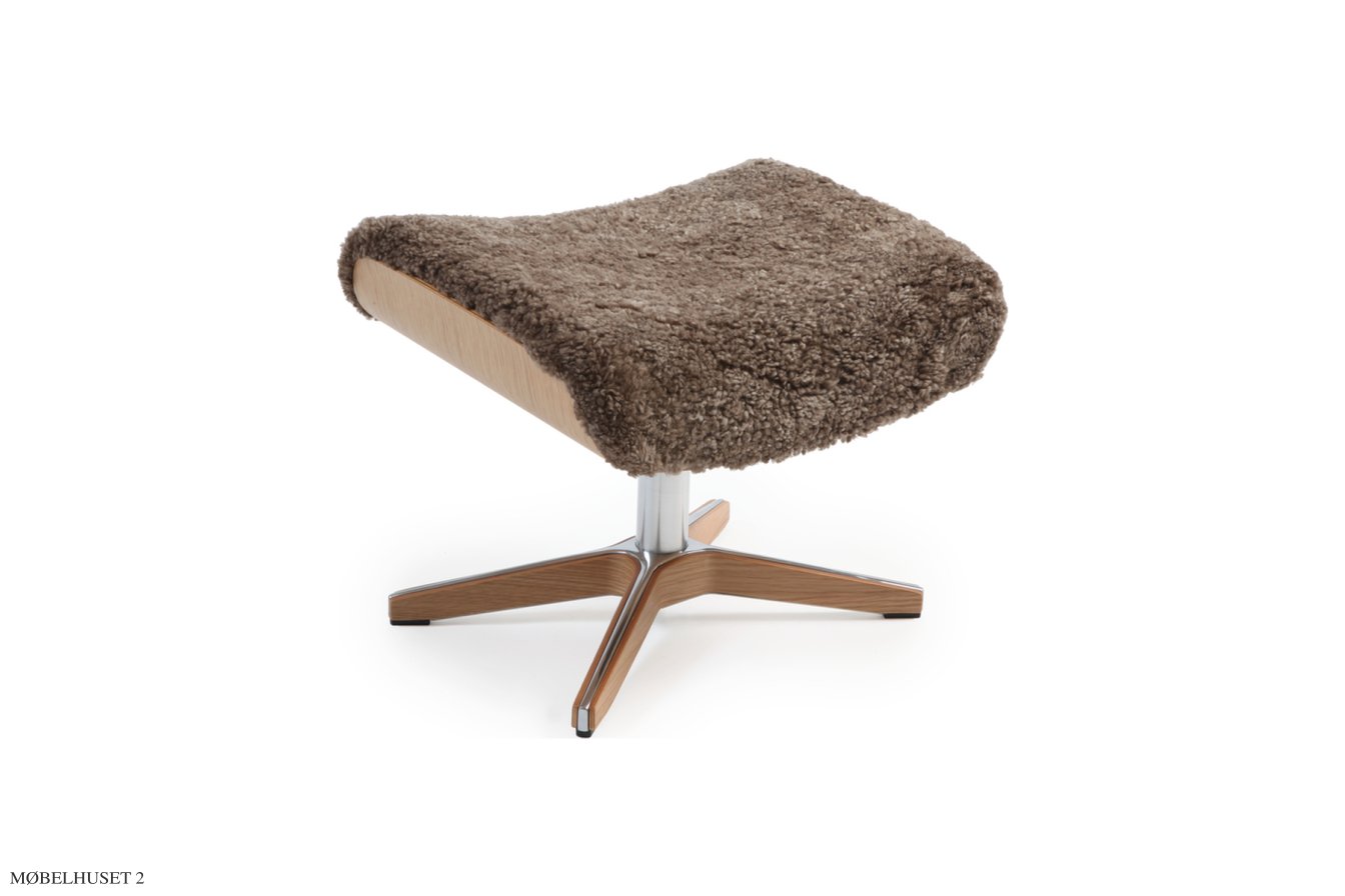 Timeout fodskammel, Eg lak, X-fod tr�/aluminium, F�reskind | Sheepskin Sahara | Conform