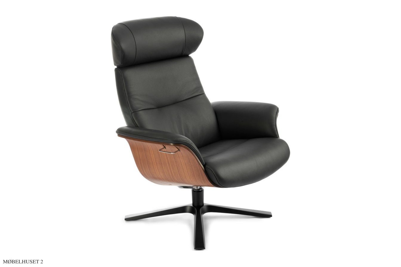 Timeout l�nestol, Valn�d, Quattro drejefod sort aluminium, L�der | Fantasy Black 89 | Conform