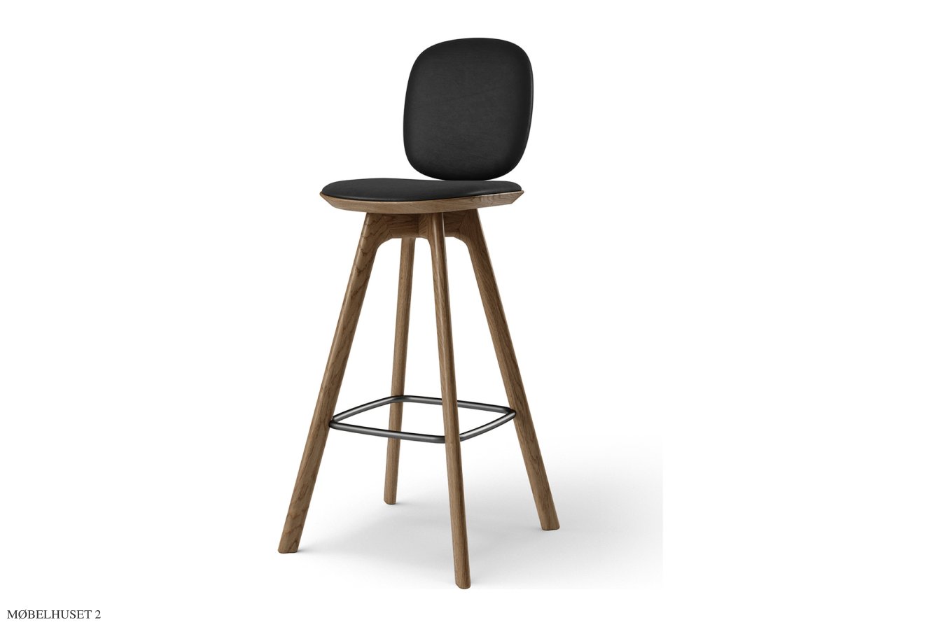Pauline Comfort barstol, Barh�he 75 cm, Holzbeine, R�uchereiche ge�lt, Leder | Black | Brdr. Kr�ger