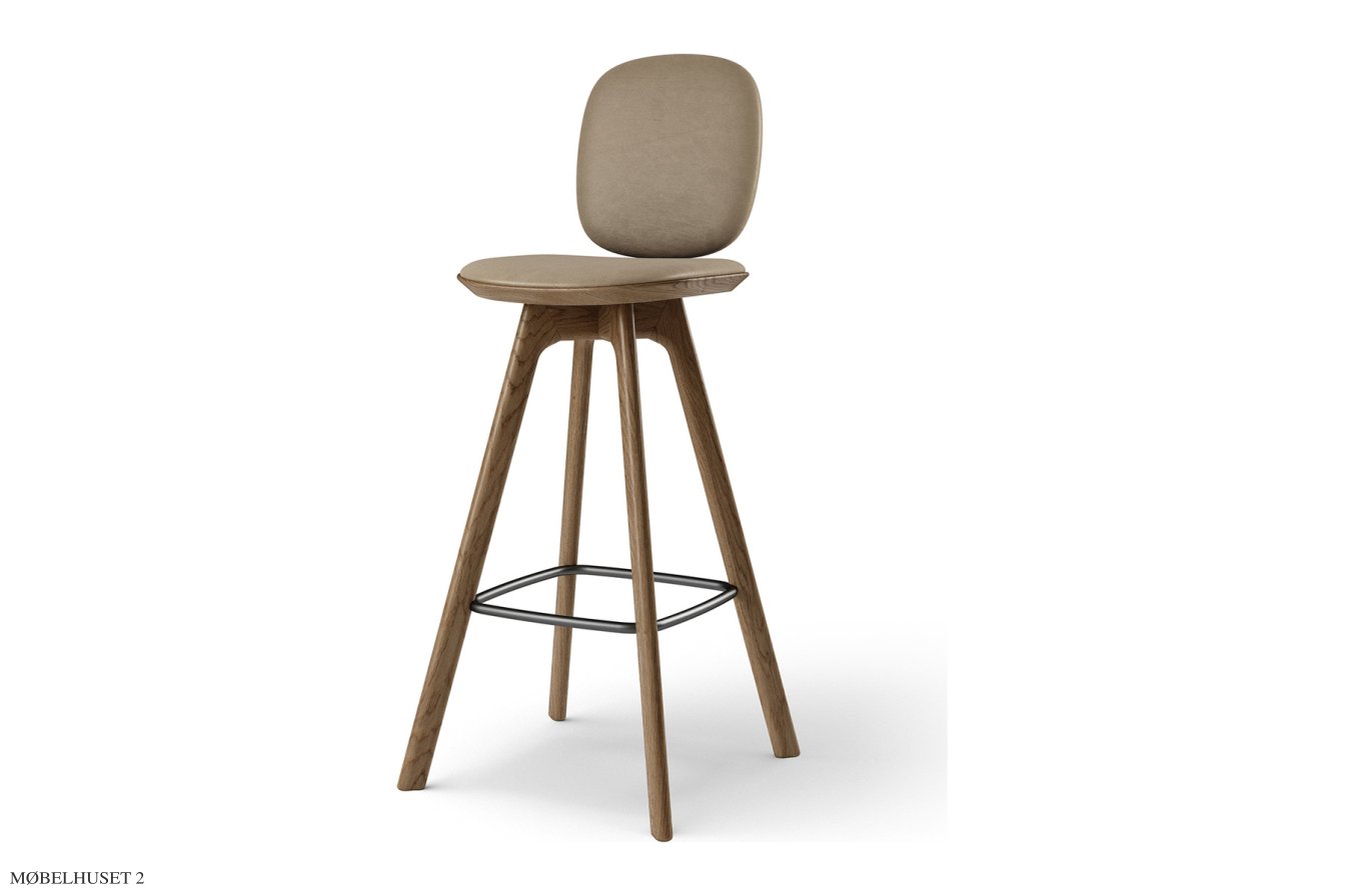 Pauline Comfort barstol, Barh�he 75 cm, Holzbeine, R�uchereiche ge�lt, Leder | Almond | Brdr. Kr�ger