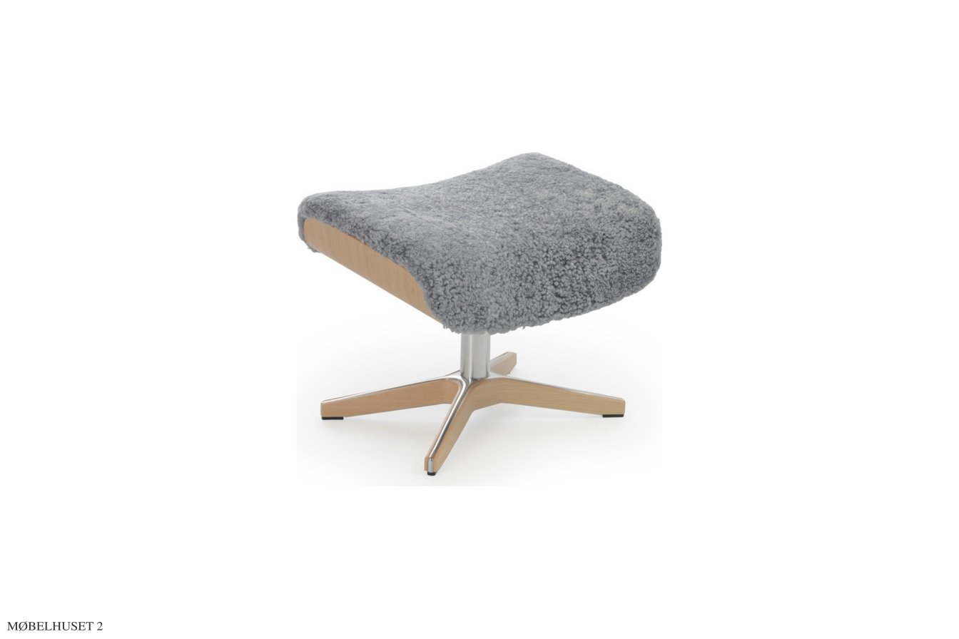 Timeout fodskammel, Eg lak, X-fod tr�/aluminium, F�reskind | Sheepskin Graphite | Conform