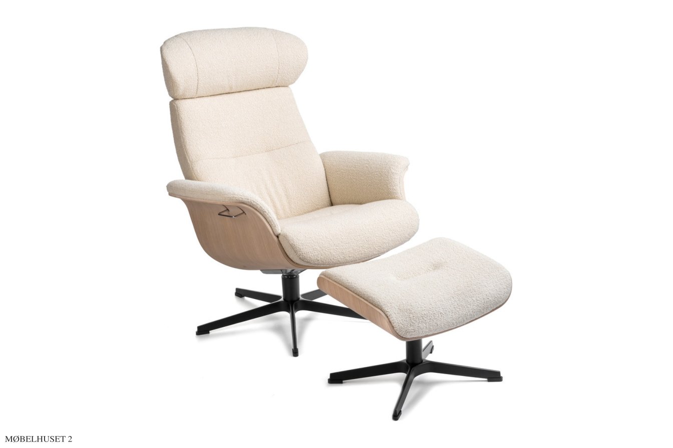 Timeout l�nestol, Eg ubehandlet, Drejefod sort aluminium, Stof | Gianni Cream 03 | Conform