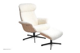 Timeout l�nestol, Eg ubehandlet, Drejefod sort aluminium, F�reskind | Sheepskin Offwhite | Conform