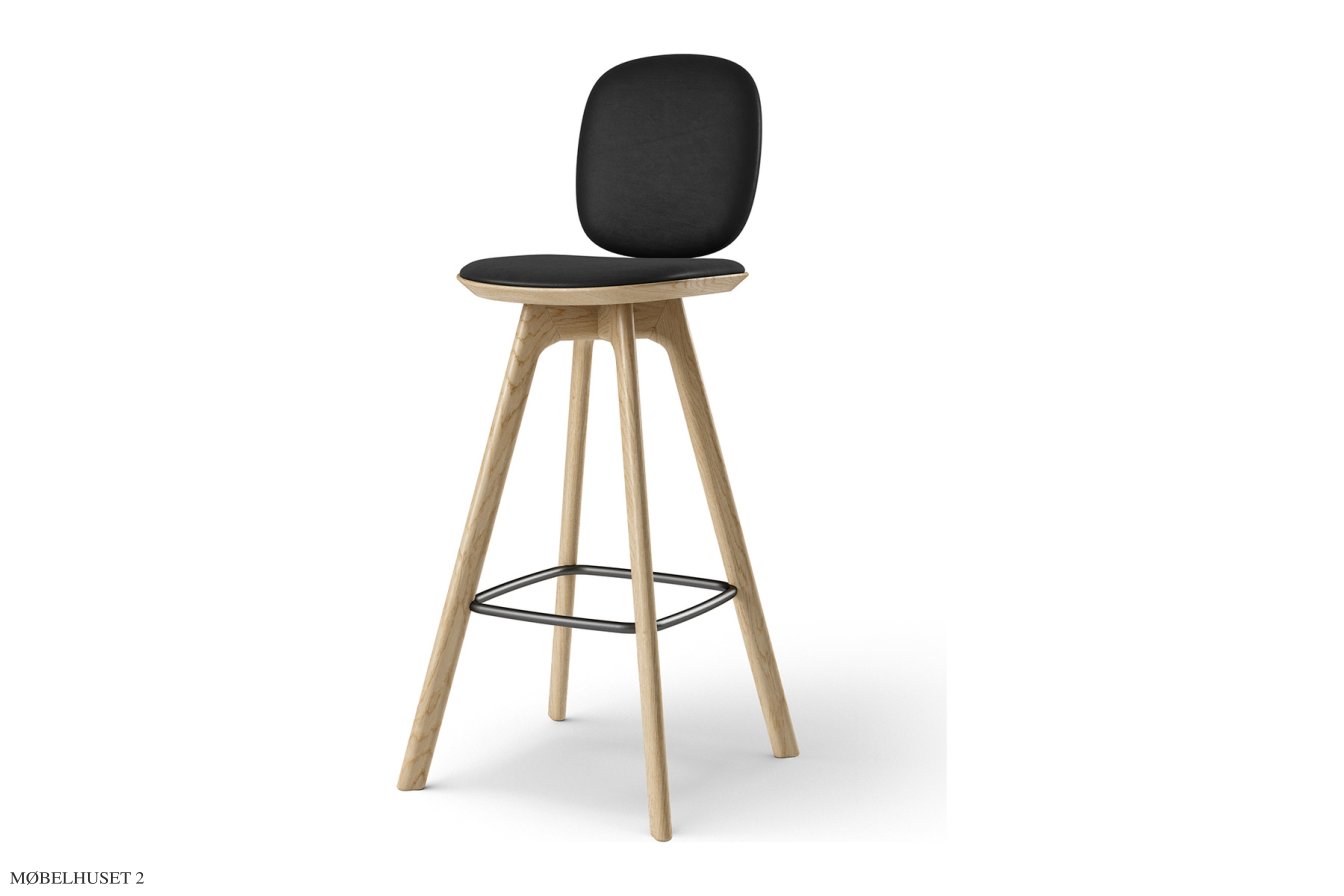 Pauline Comfort barstol, Barh�he 75 cm, Holzbeine, Eiche ge�lt, Leder | Black | Brdr. Kr�ger