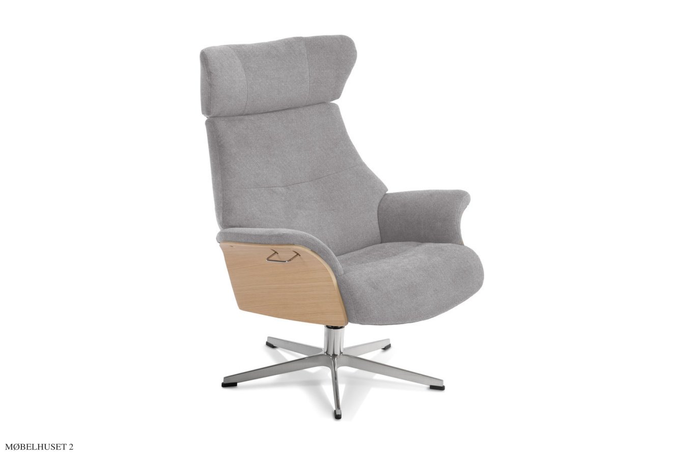 Air l�nestol, Eg ubehandlet, Drejefod sort aluminium, Stof | Etna Olive 28 | Conform