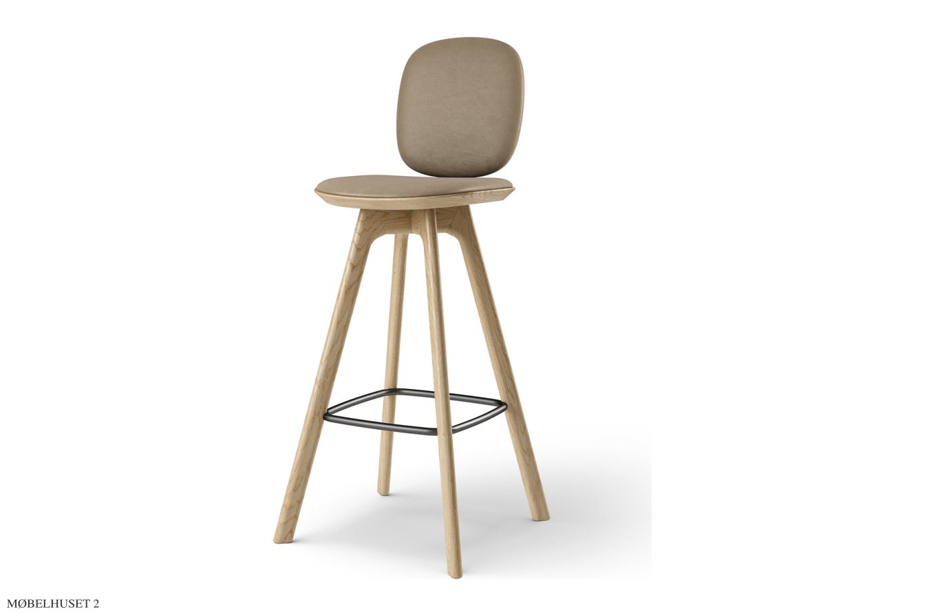 Pauline Comfort barstol, Barh�he 75 cm, Holzbeine, Eiche ge�lt, Leder | Almond | Brdr. Kr�ger