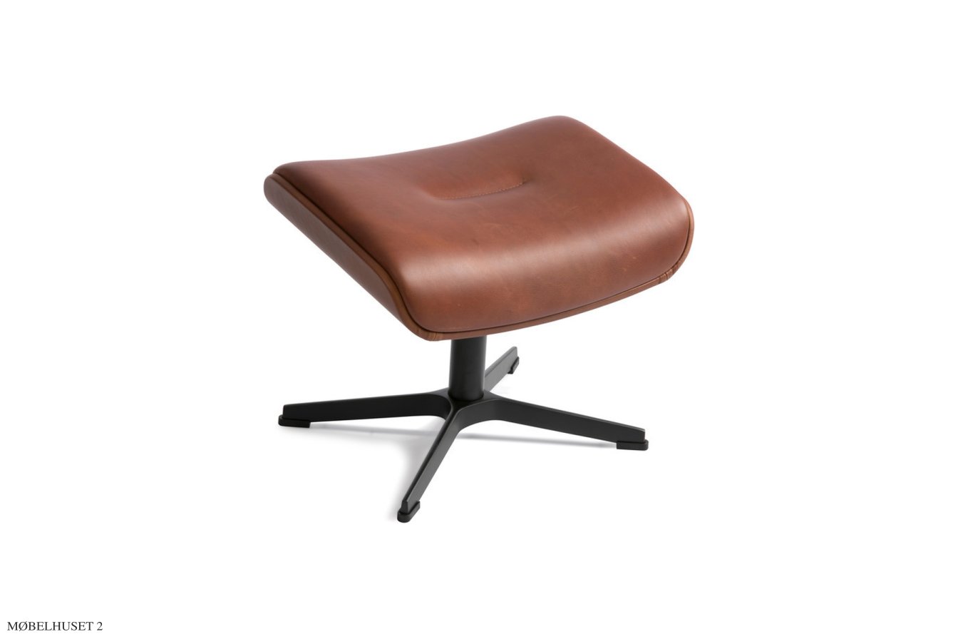 Timeout fodskammel, Helpolstret, X-fod sort aluminium, L�der | Fantasy Cognac 65 | Conform