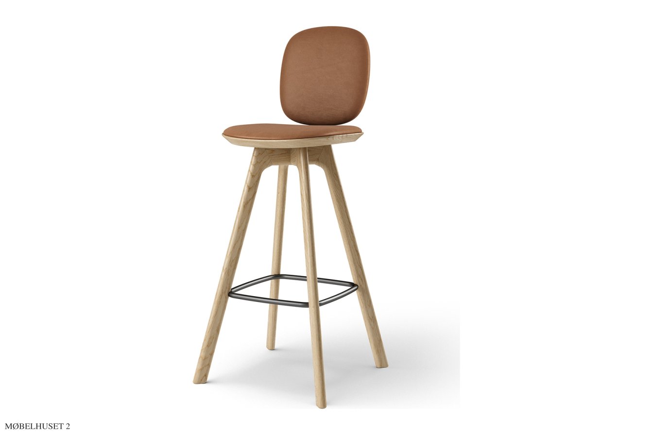 Pauline Comfort barstol, Barh�he 75 cm, Holzbeine, Eiche ge�lt, Leder | Brandy | Brdr. Kr�ger
