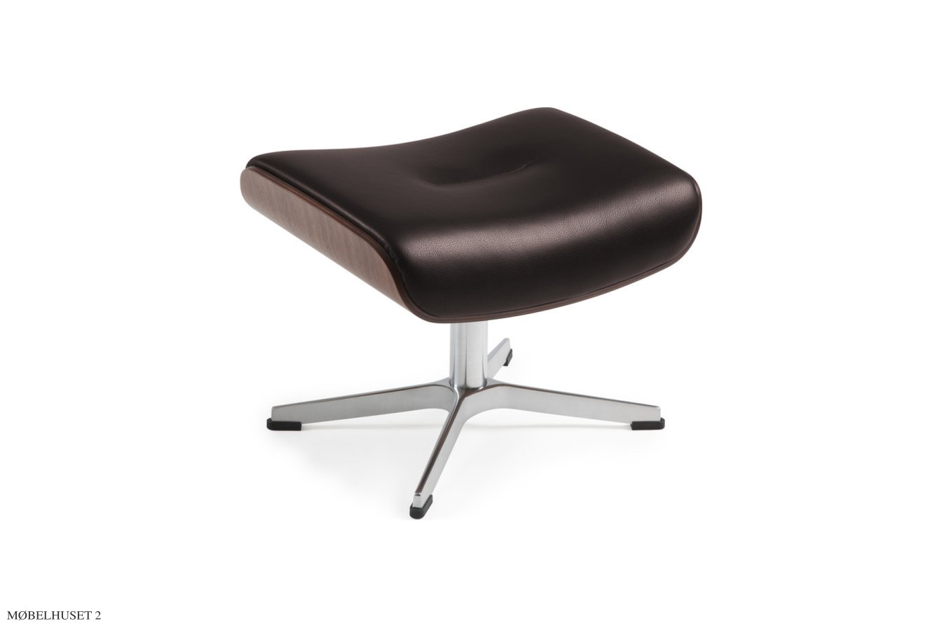 Timeout fodskammel, Valn�d, X-fod aluminium, L�der | Sorrento Mocca 68 | Conform