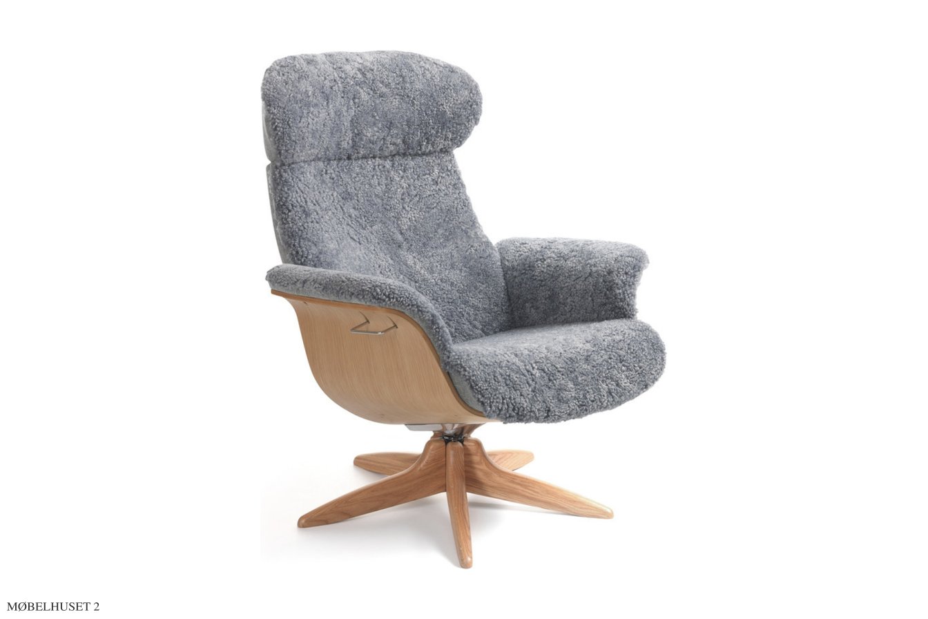 Timeout l�nestol, Eg lak, Drejefod i tr�, F�reskind | Sheepskin Graphite | Conform