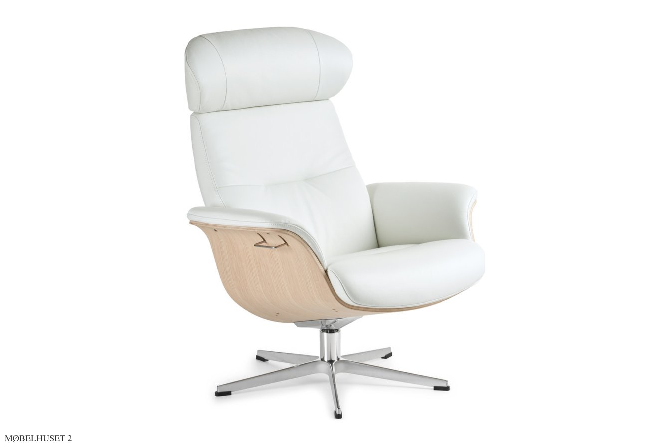 Timeout l�nestol, Eg ubehandlet, Drejefod aluminium, L�der | Fantasy Pure white 02 | Conform