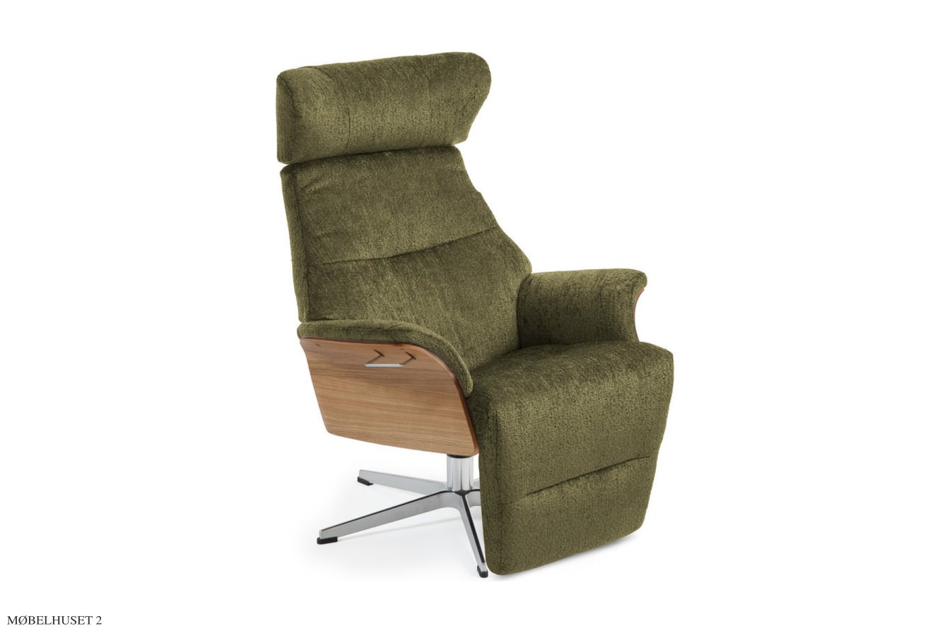 Air l�nestol, Eg lak, Drejefod aluminium, Stof | Etna Olive 28 | Conform