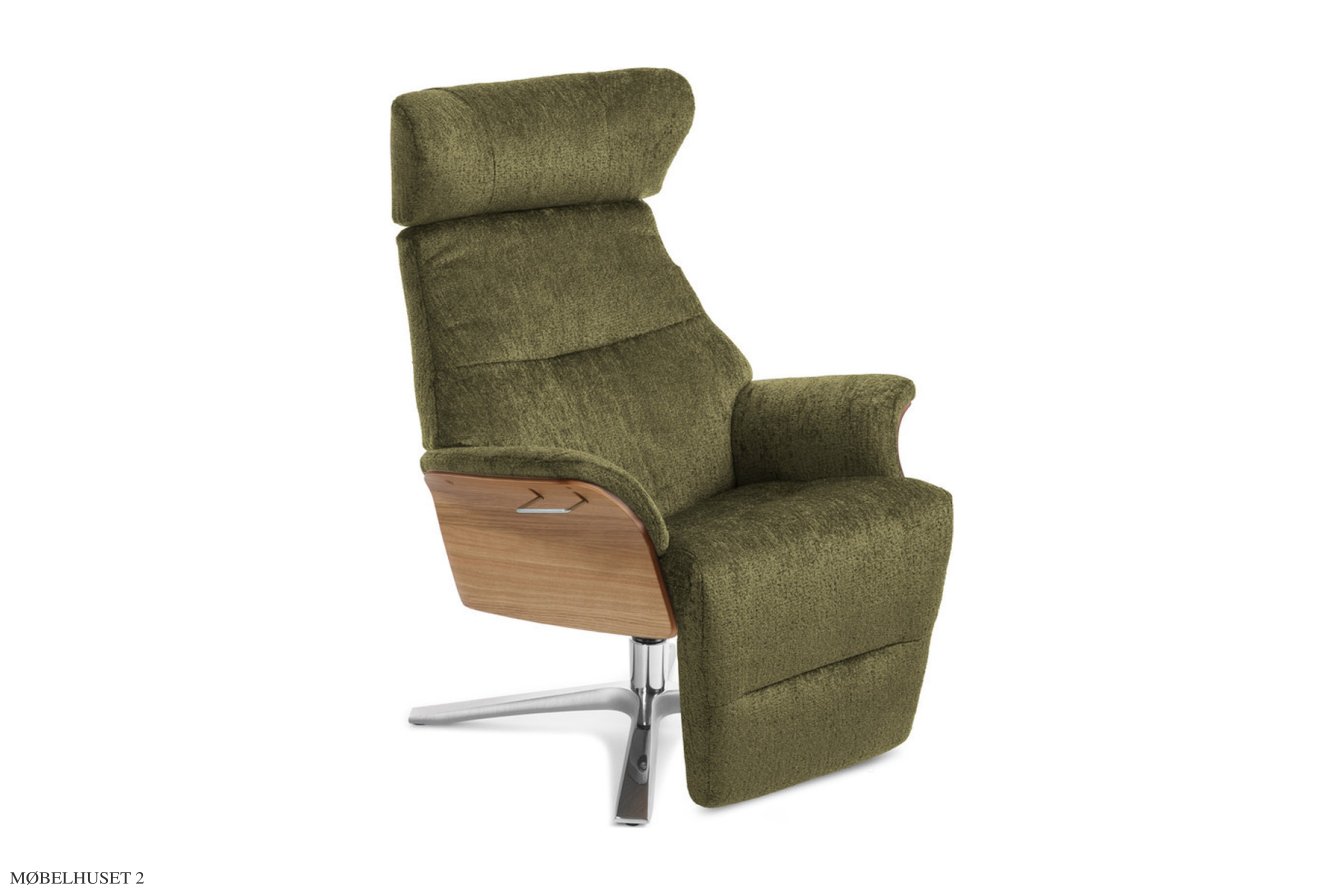 Air l�nestol, Eg lak, Quattro drejefod aluminium, Stof | Etna Olive 28 | Conform