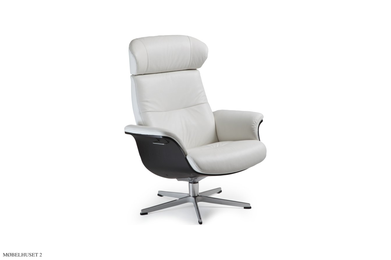 Timeout l�nestol, Eg sortbejdset, Drejefod aluminium, L�der | Meno White 00 | Conform