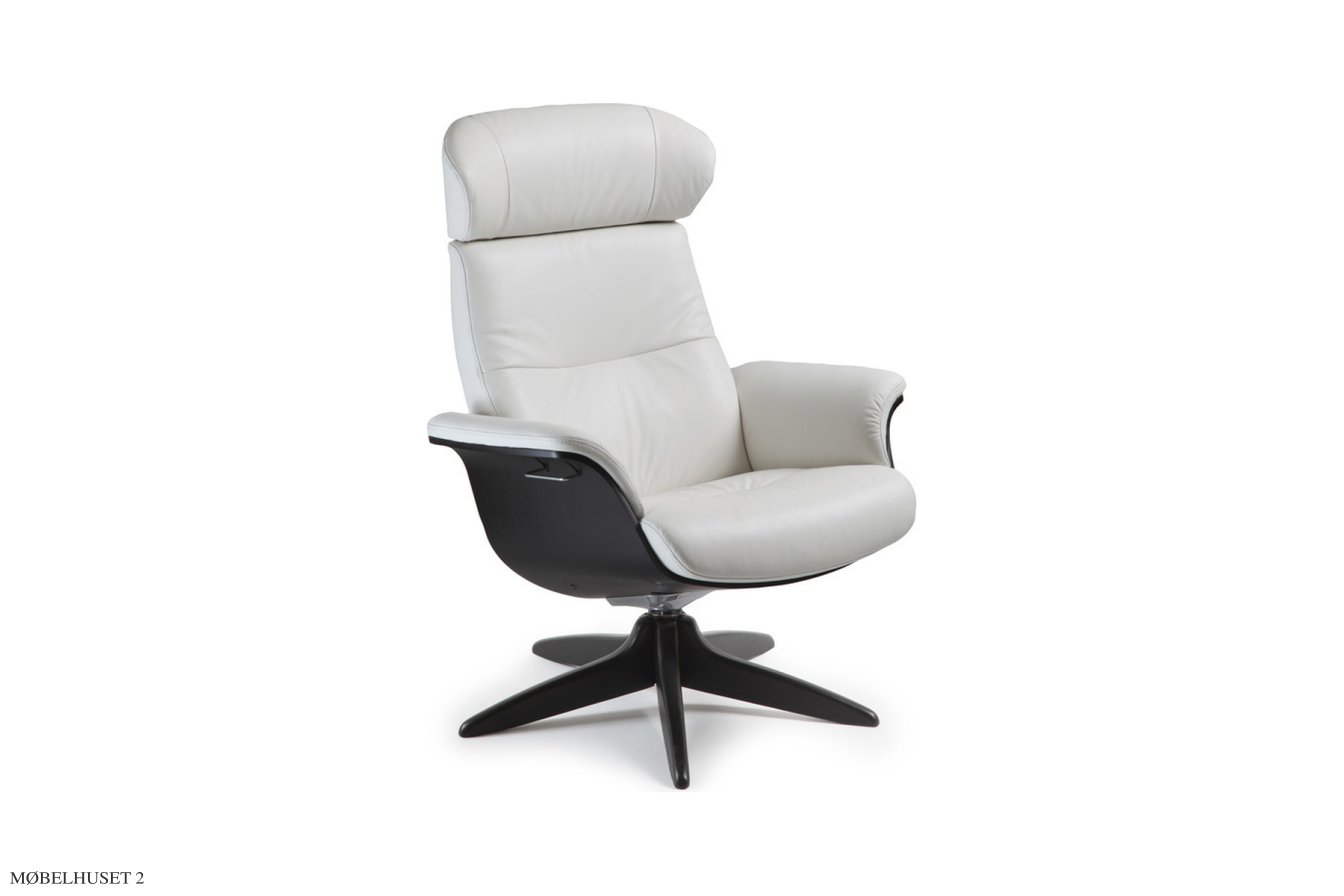 Timeout l�nestol, Eg sortbejdset, Drejefod sort aluminium, L�der | Meno White 00 | Conform