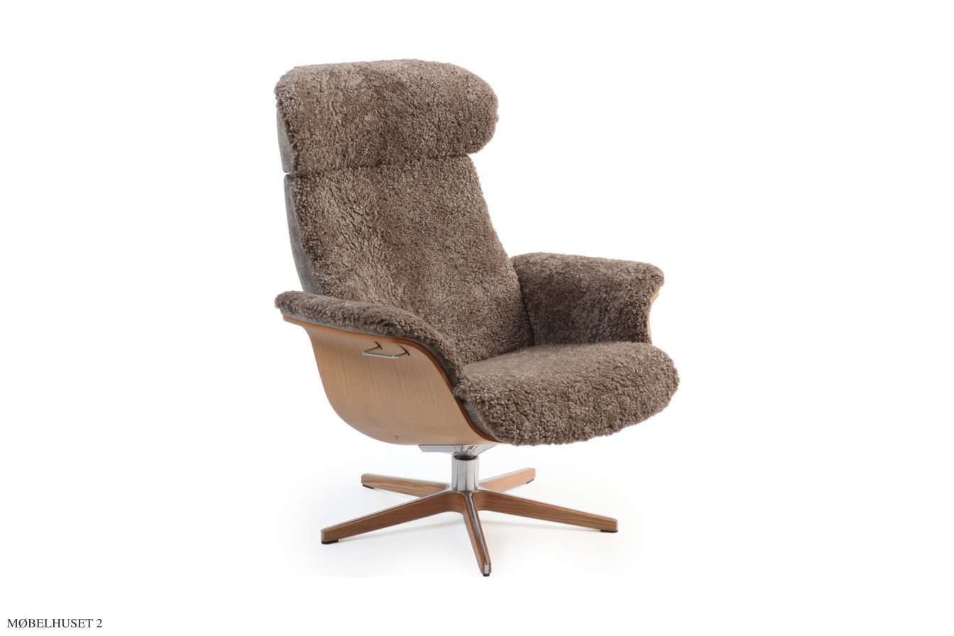 Timeout l�nestol, Eg lak, Drejefod tr�/aluminium, F�reskind | Sheepskin Sahara | Conform