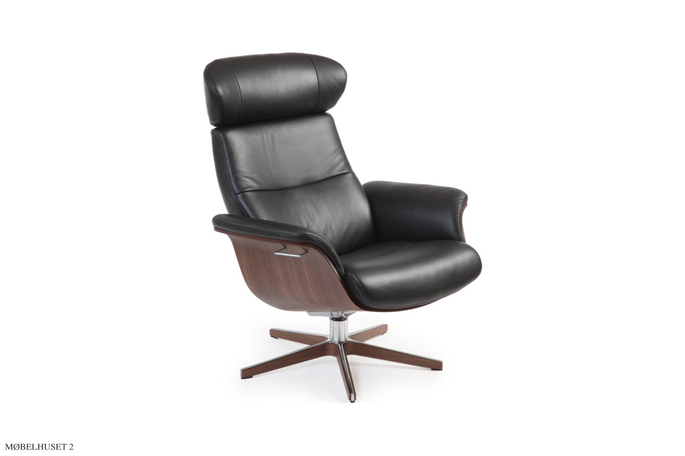 Timeout l�nestol, Valn�d, Drejefod tr�/aluminium, L�der | Fantasy Black 89 | Conform
